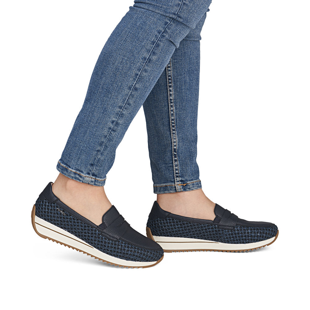 Rieker N1254-14 Navy H Fit Slip On Moccasins