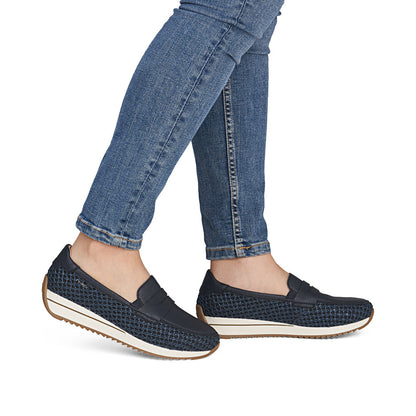 Rieker N1254-14 Navy H Fit Slip On Moccasins