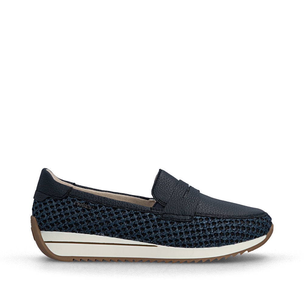 Rieker N1254-14 Navy H Fit Slip On Moccasins