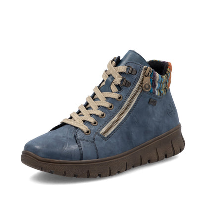 Rieker TEX N1305-14 H Fit Baltic Blue & Orange Multi Cuff Ankle Boots