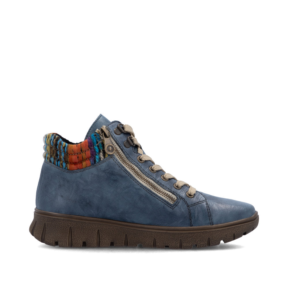 Rieker TEX N1305-14 H Fit Baltic Blue & Orange Multi Cuff Ankle Boots