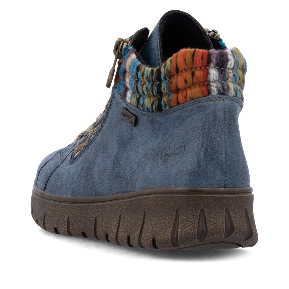 Rieker TEX N1305-14 H Fit Baltic Blue & Orange Multi Cuff Ankle Boots