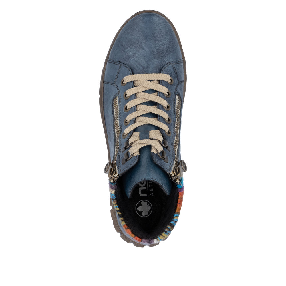 Rieker TEX N1305-14 H Fit Baltic Blue & Orange Multi Cuff Ankle Boots
