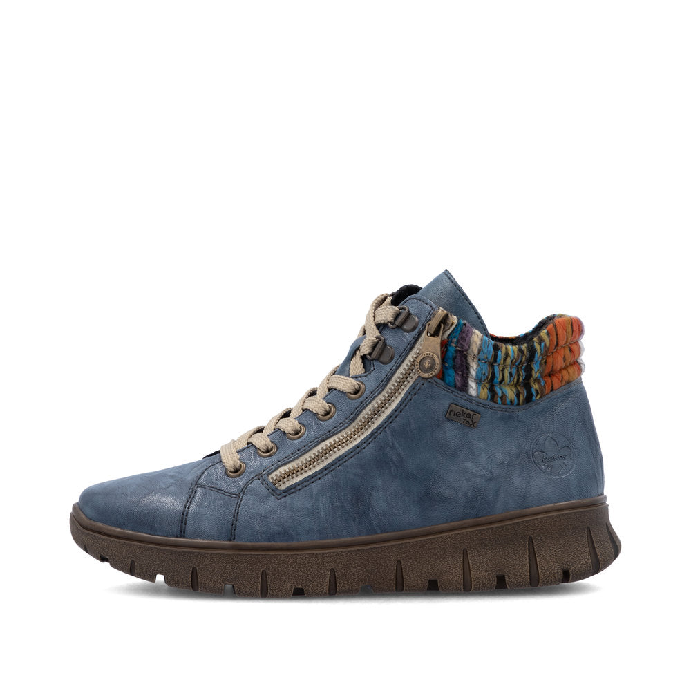 Rieker TEX N1305-14 H Fit Baltic Blue & Orange Multi Cuff Ankle Boots