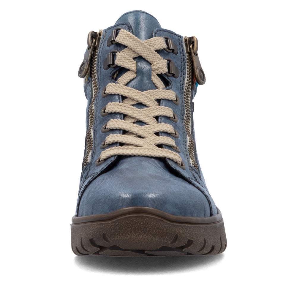 Rieker TEX N1305-14 H Fit Baltic Blue & Orange Multi Cuff Ankle Boots