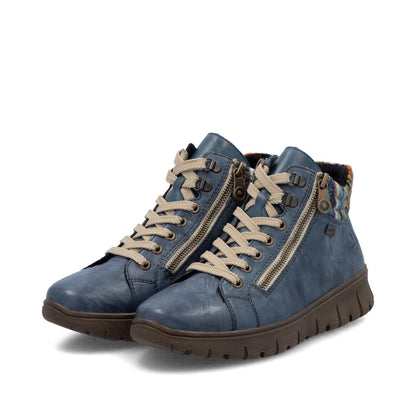 Rieker TEX N1305-14 H Fit Baltic Blue & Orange Multi Cuff Ankle Boots