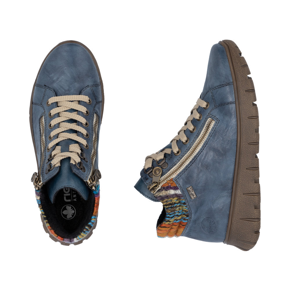 Rieker TEX N1305-14 H Fit Baltic Blue & Orange Multi Cuff Ankle Boots