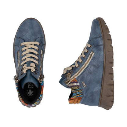 Rieker TEX N1305-14 H Fit Baltic Blue & Orange Multi Cuff Ankle Boots