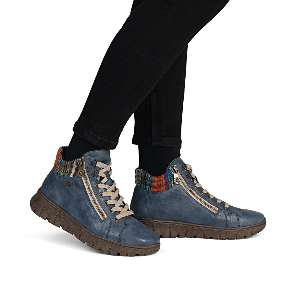 Rieker TEX N1305-14 H Fit Baltic Blue & Orange Multi Cuff Ankle Boots