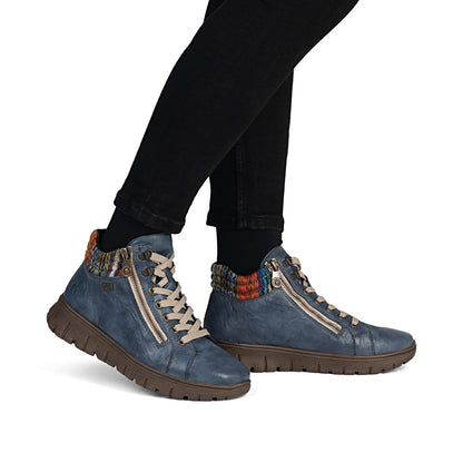 Rieker TEX N1305-14 H Fit Baltic Blue & Orange Multi Cuff Ankle Boots