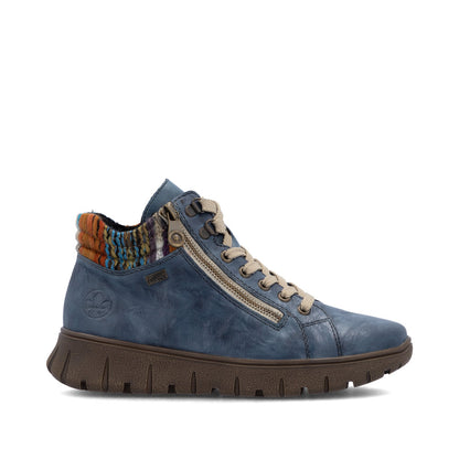 Rieker TEX N1305-14 H Fit Baltic Blue & Orange Multi Cuff Ankle Boots