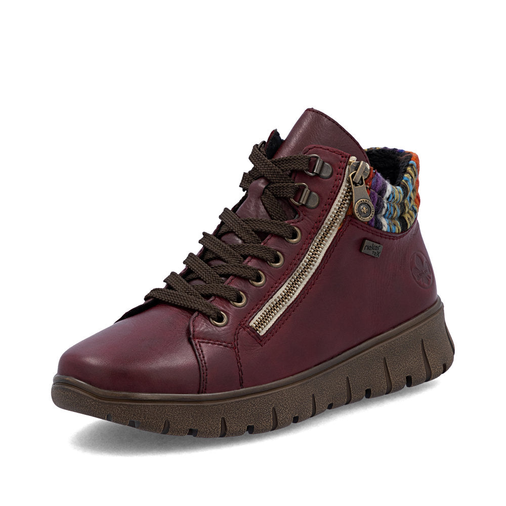 Rieker TEX N1305-35 H Fit Wine & Orange Multi Cuff Ankle Boots
