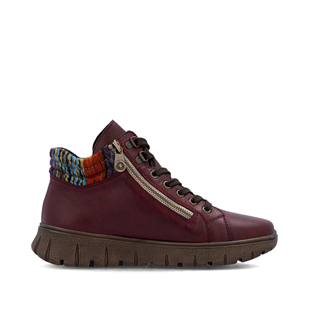 Rieker TEX N1305-35 H Fit Wine & Orange Multi Cuff Ankle Boots