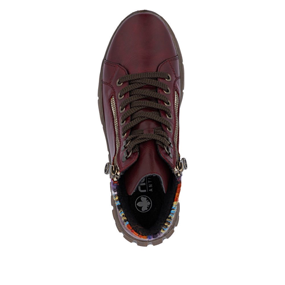 Rieker TEX N1305-35 H Fit Wine & Orange Multi Cuff Ankle Boots
