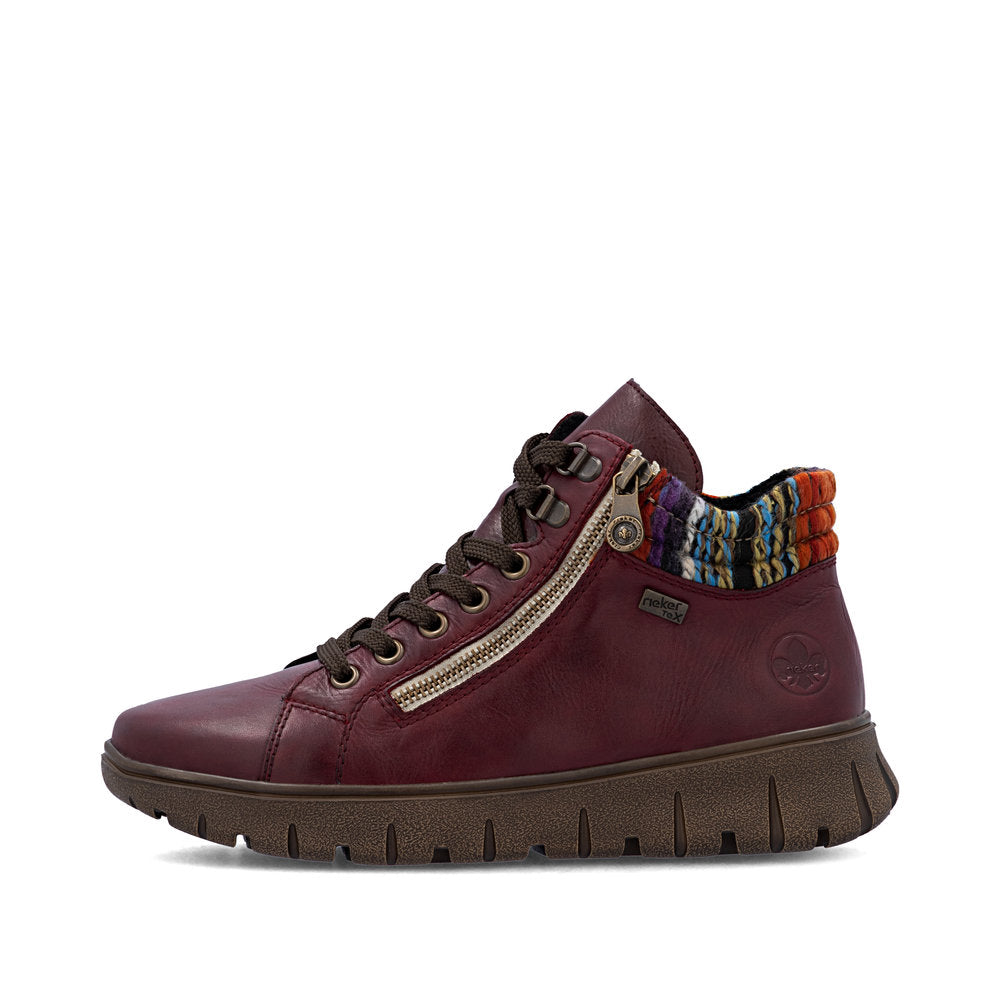 Rieker TEX N1305-35 H Fit Wine & Orange Multi Cuff Ankle Boots