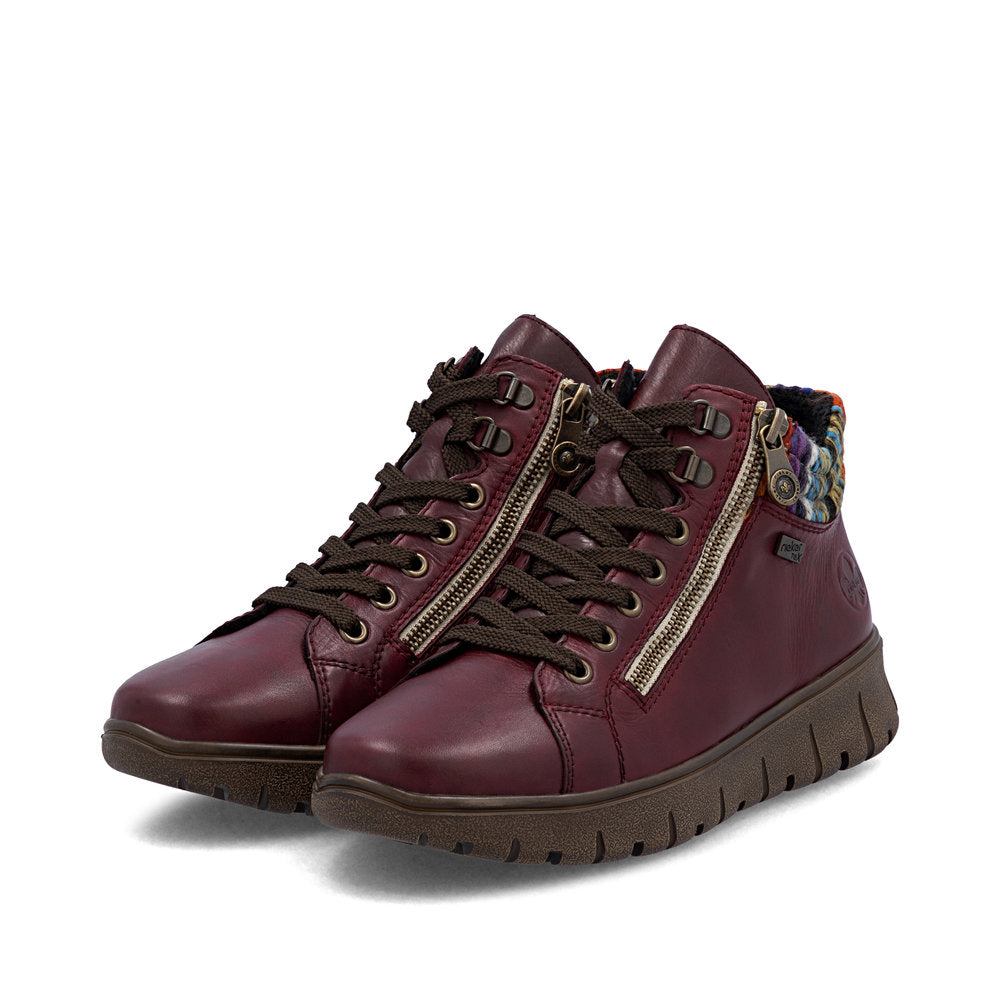 Rieker TEX N1305-35 H Fit Wine & Orange Multi Cuff Ankle Boots