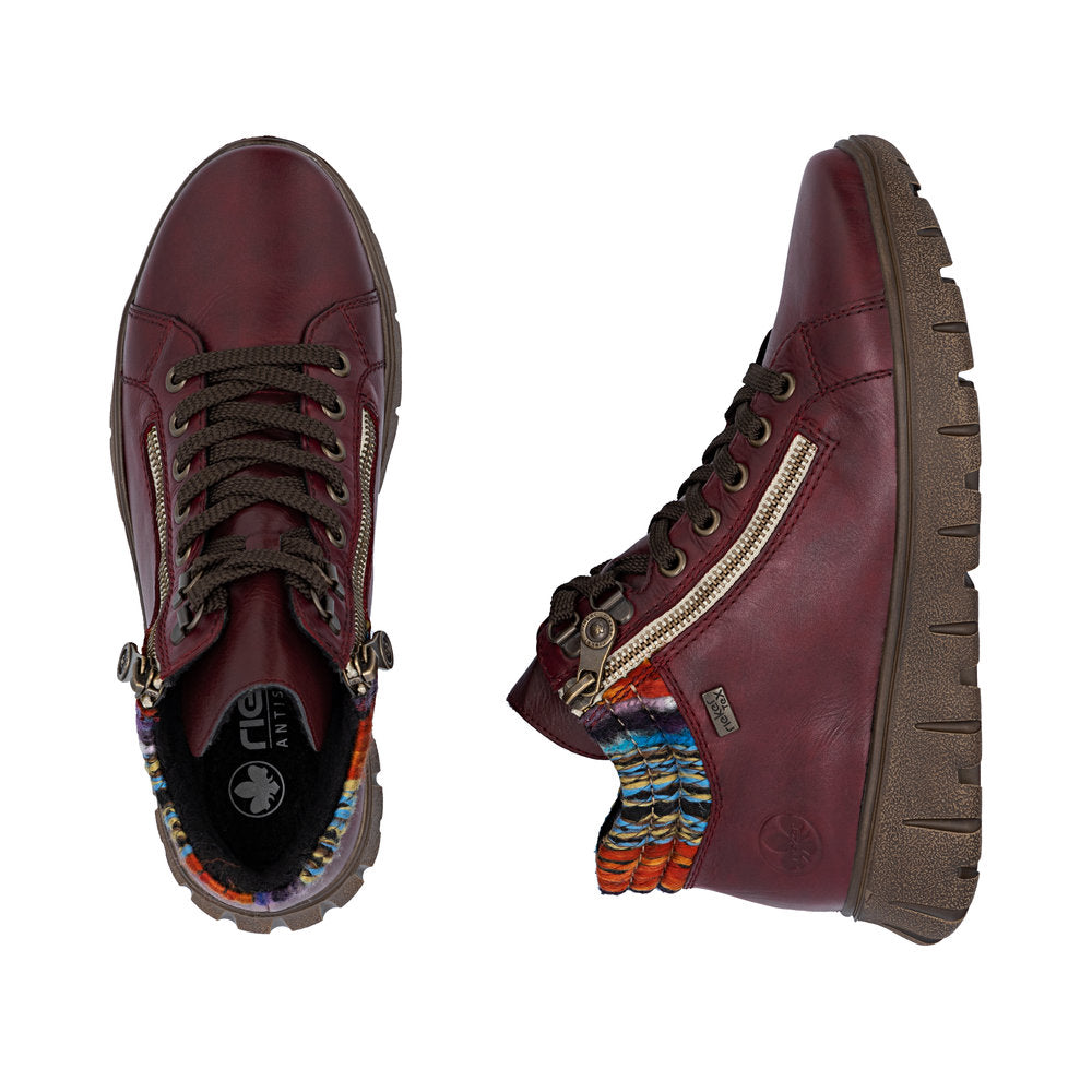 Rieker TEX N1305-35 H Fit Wine & Orange Multi Cuff Ankle Boots