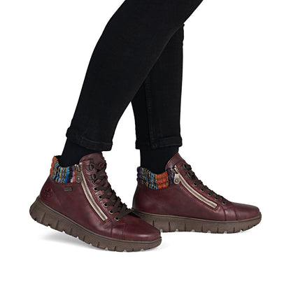 Rieker TEX N1305-35 H Fit Wine & Orange Multi Cuff Ankle Boots
