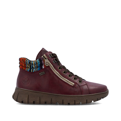 Rieker TEX N1305-35 H Fit Wine & Orange Multi Cuff Ankle Boots