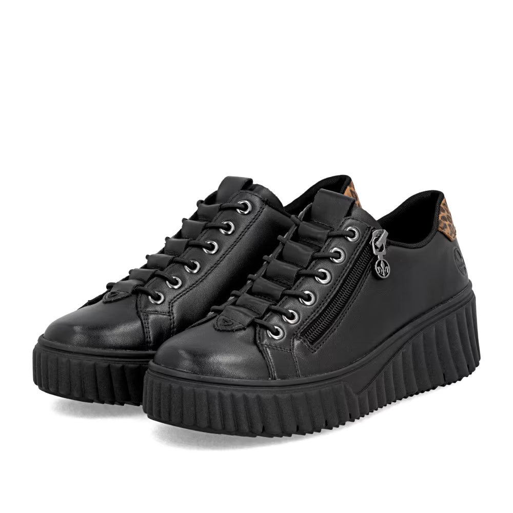 Rieker N2555-01 Black & Leopard Print Sneakers