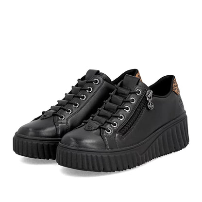 Rieker N2555-01 Black & Leopard Print Sneakers