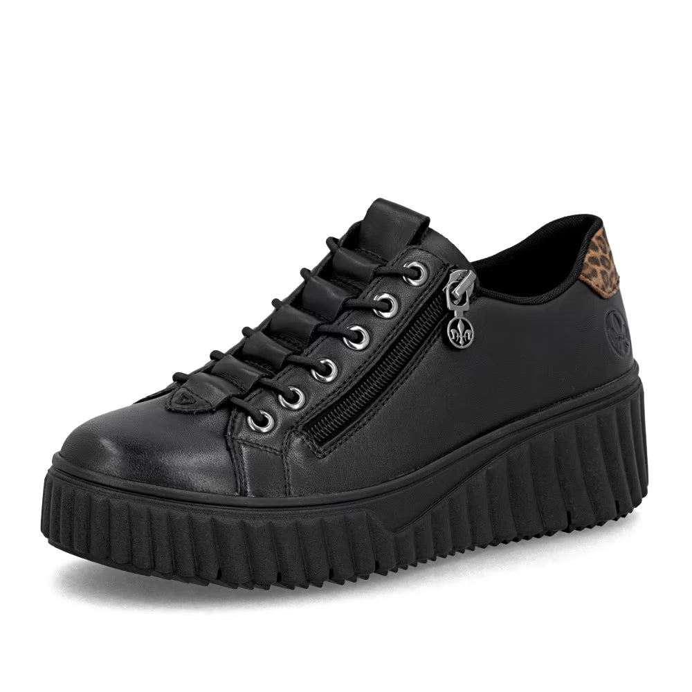 Rieker N2555-01 Black & Leopard Print Sneakers