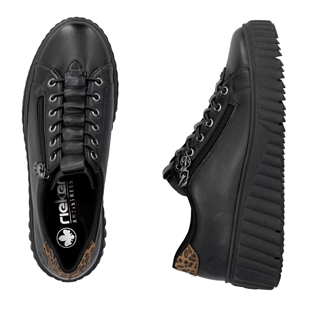Rieker N2555-01 Black & Leopard Print Sneakers