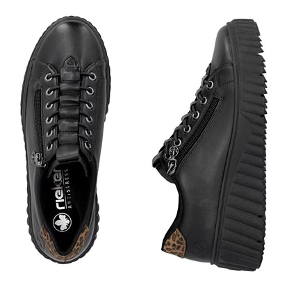 Rieker N2555-01 Black & Leopard Print Sneakers