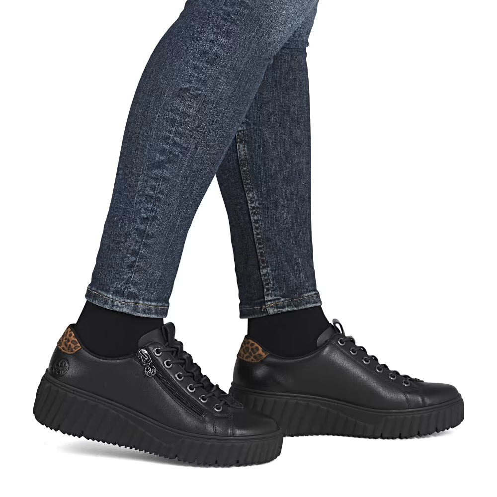 Rieker N2555-01 Black & Leopard Print Sneakers