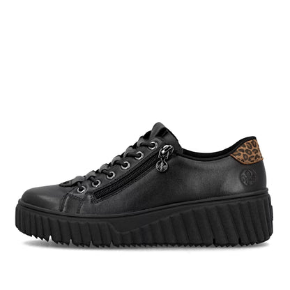Rieker N2555-01 Black & Leopard Print Sneakers