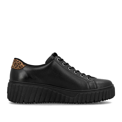 Rieker N2555-01 Black & Leopard Print Sneakers