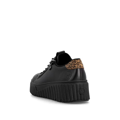 Rieker N2555-01 Black & Leopard Print Sneakers