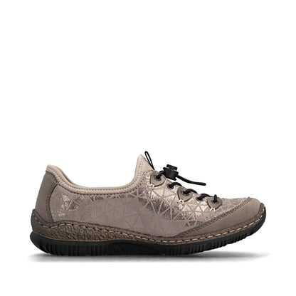 Rieker N3271-90 Beige & Bronze Combi Elastic Lace Shoes