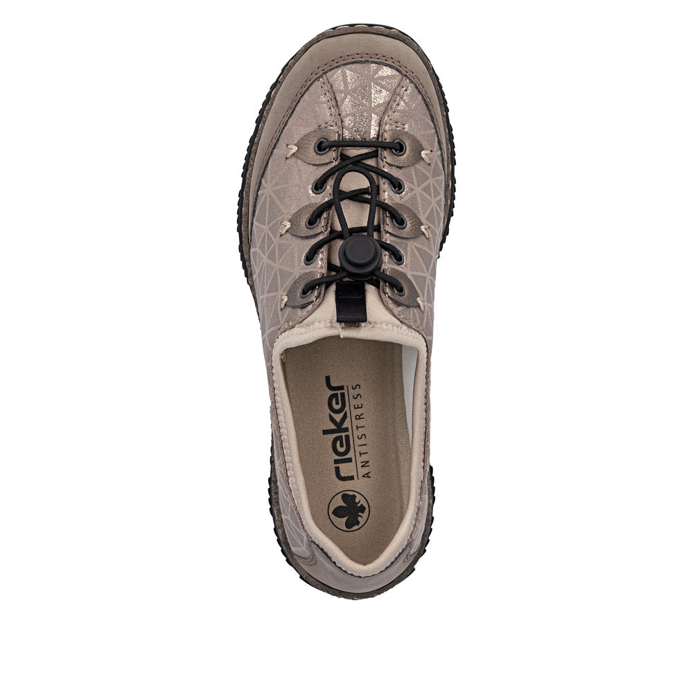 Rieker N3271-90 Beige & Bronze Combi Elastic Lace Shoes