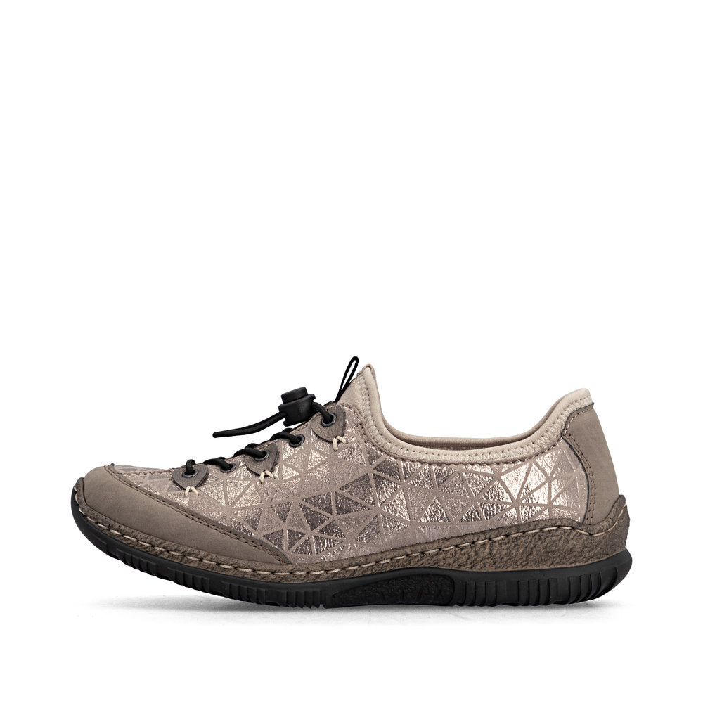 Rieker N3271-90 Beige & Bronze Combi Elastic Lace Shoes