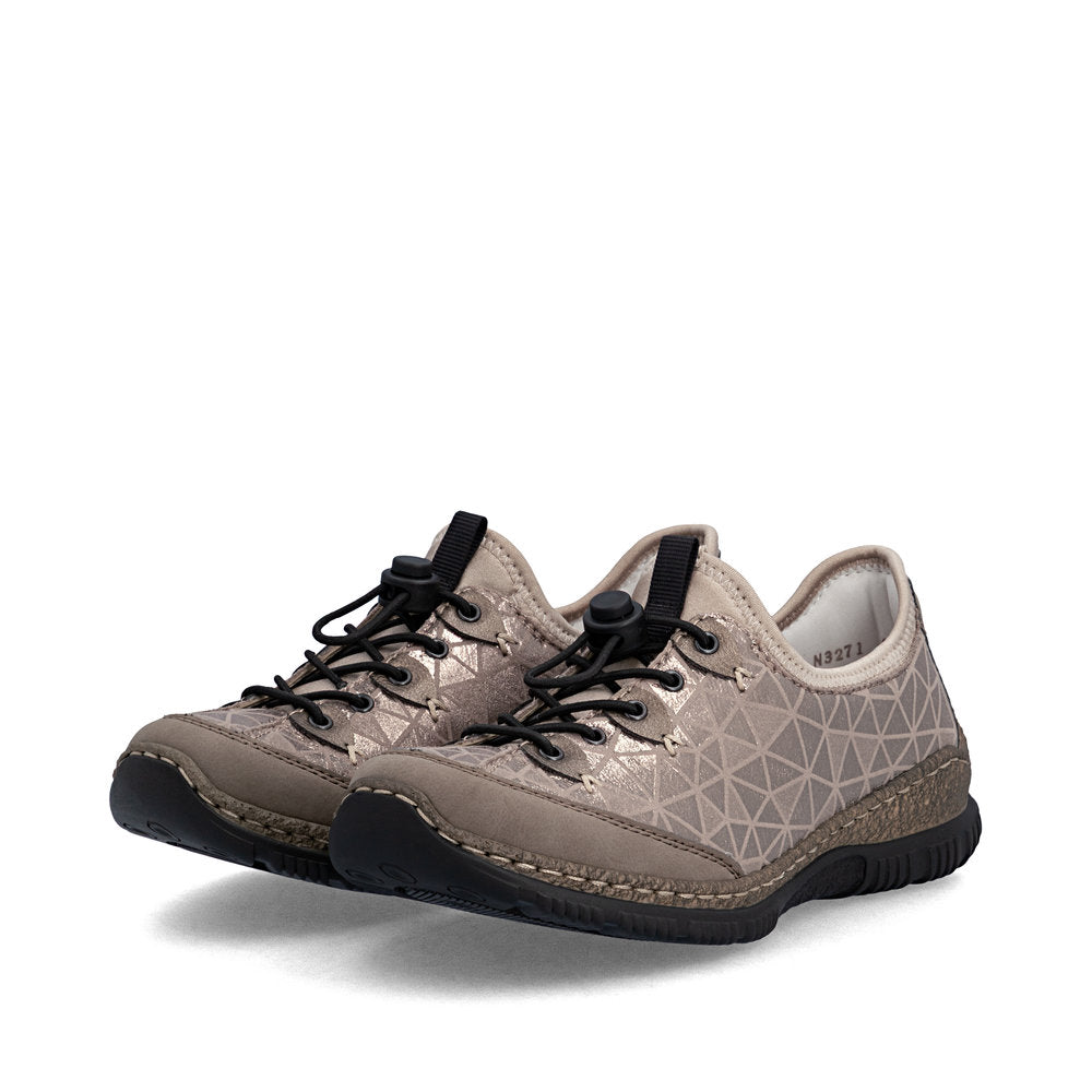 Rieker N3271-90 Beige & Bronze Combi Elastic Lace Shoes