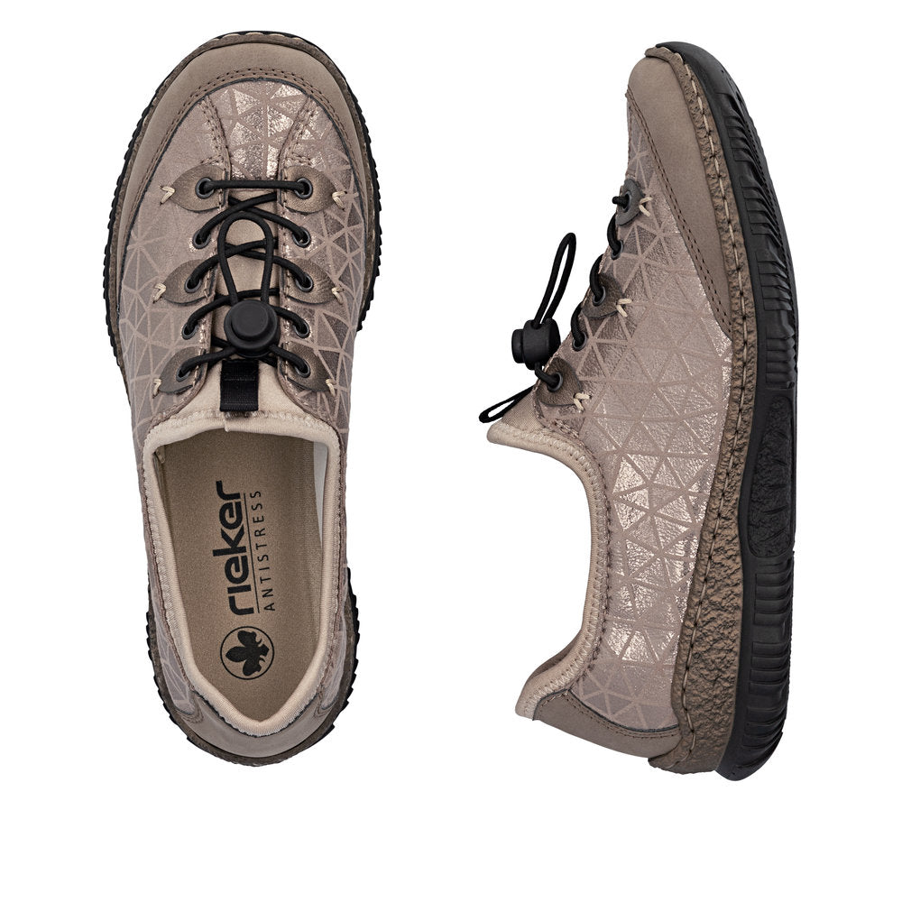 Rieker N3271-90 Beige & Bronze Combi Elastic Lace Shoes