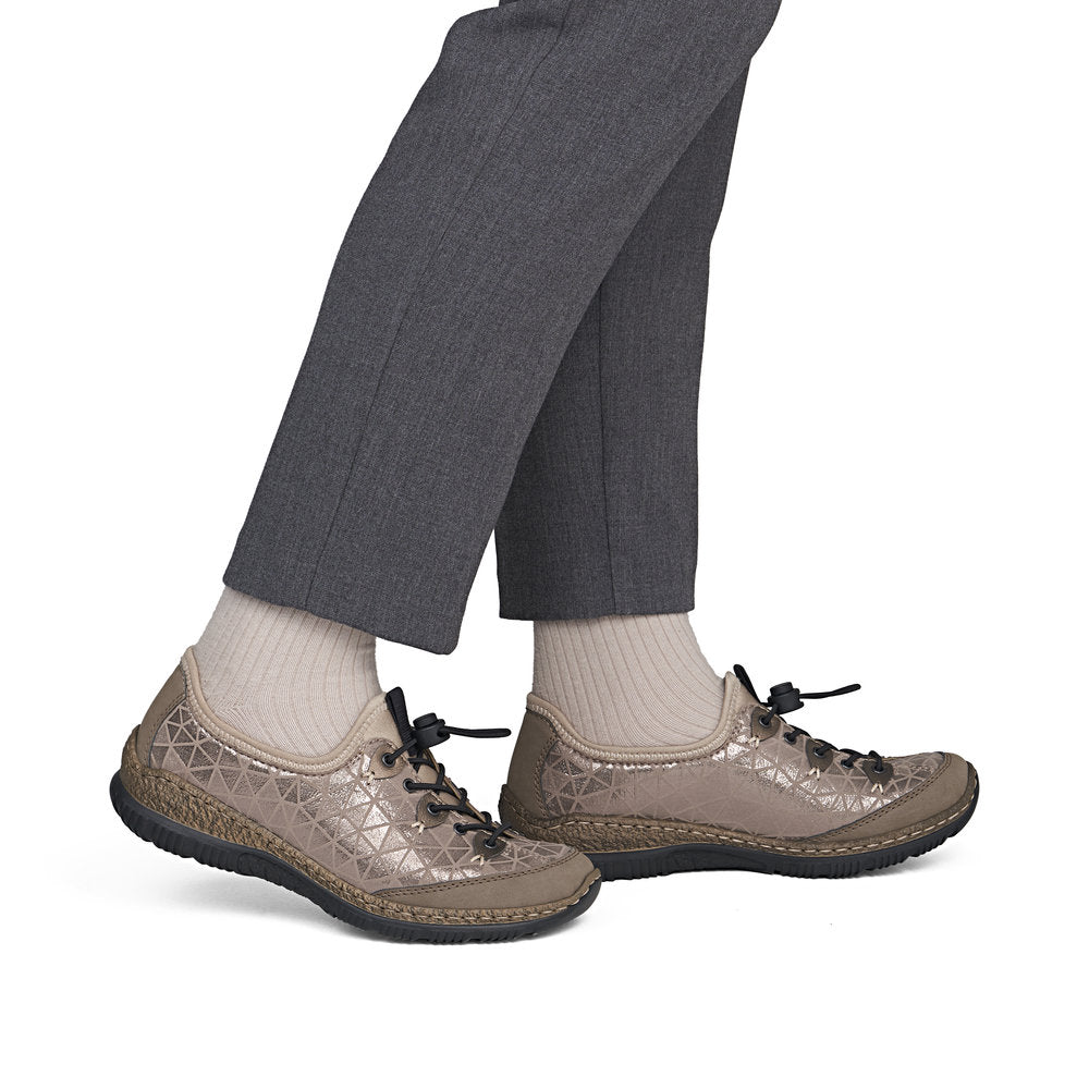 Rieker N3271-90 Beige & Bronze Combi Elastic Lace Shoes