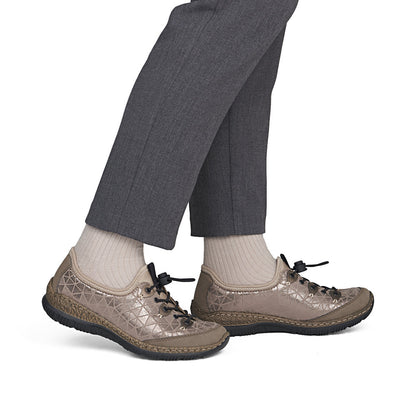 Rieker N3271-90 Beige & Bronze Combi Elastic Lace Shoes