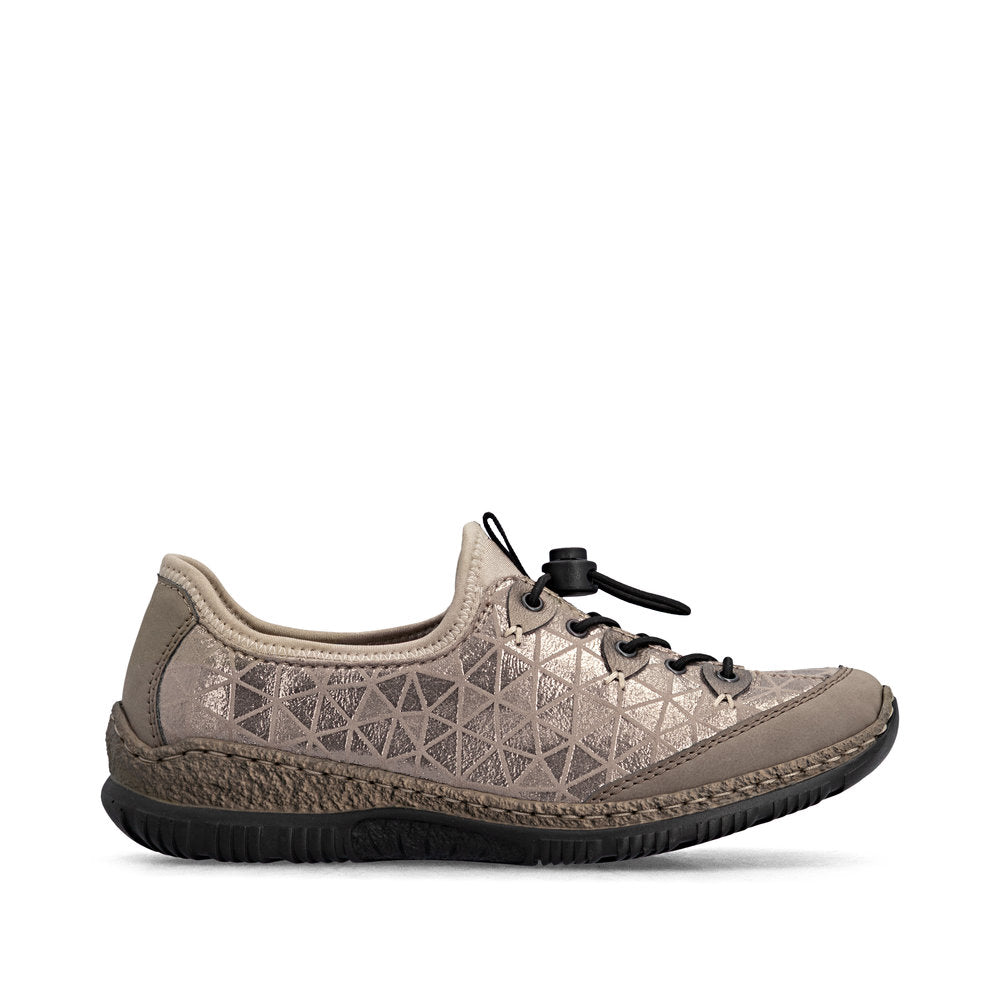 Rieker N3271-90 Beige & Bronze Combi Elastic Lace Shoes