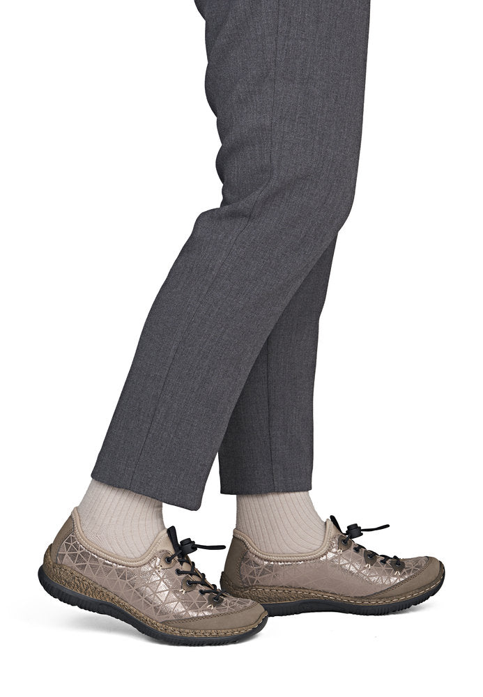 Rieker N3271-90 Beige & Bronze Combi Elastic Lace Shoes