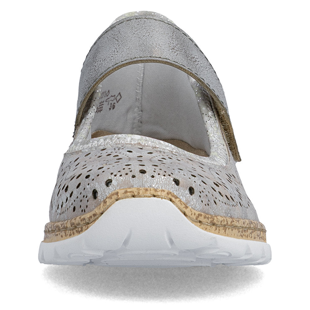 Rieker N4299-90 Grey Silver Flower F 1/2 Fit Velcro Shoes