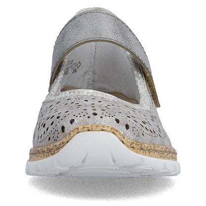 Rieker N4299-90 Grey Silver Flower F 1/2 Fit Velcro Shoes