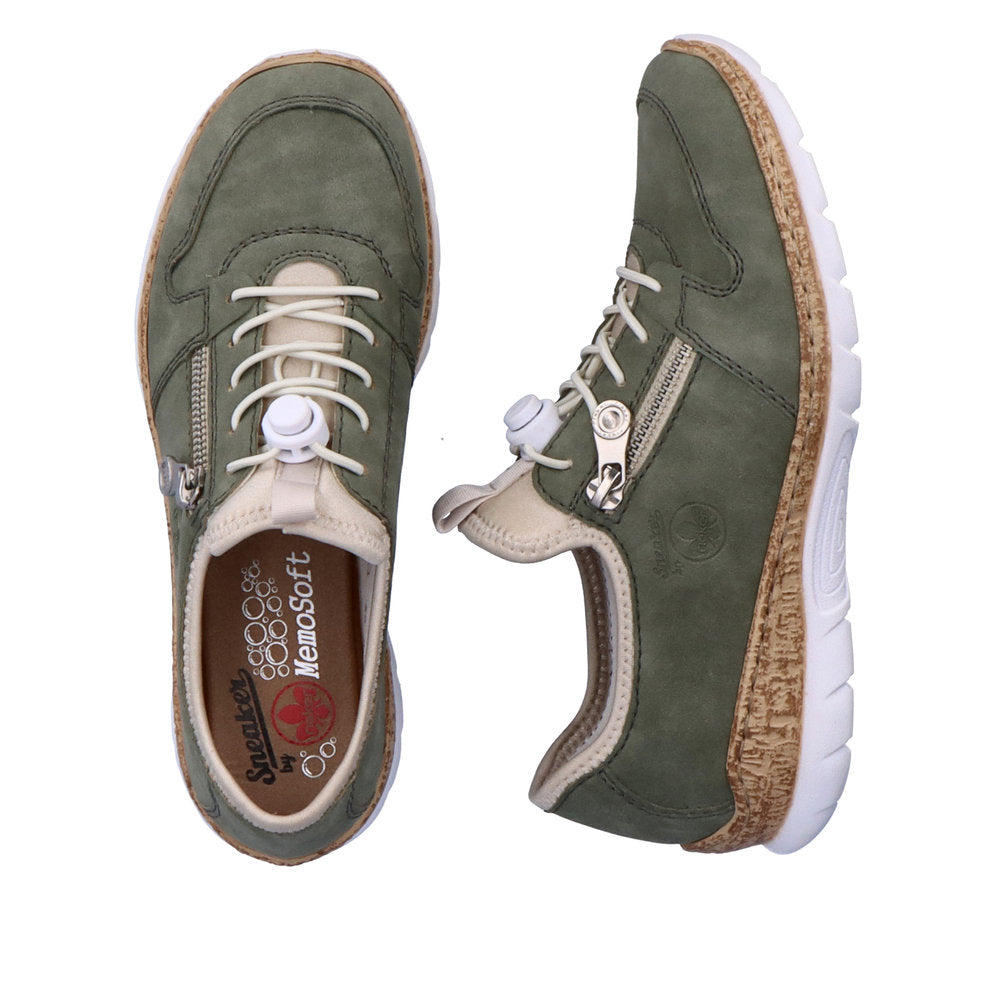 Rieker N42G0-52 Green Combi Sneakers with Elastic Lace