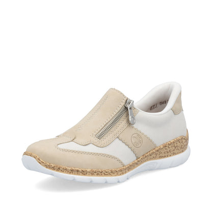 Rieker N42G5-60 Beige Mix Combi Shoes with Side Zip