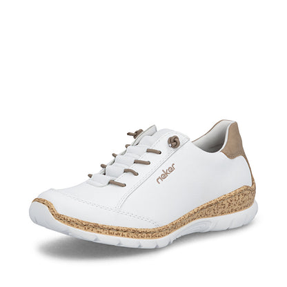 Rieker N42K5-80 White F 1/2 Fit Shoes with Elastic Lace