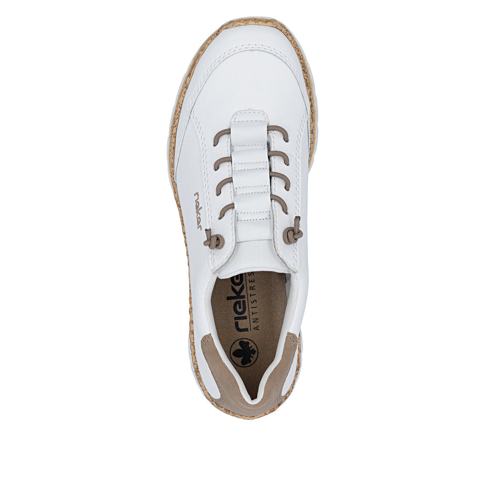 Rieker N42K5-80 White F 1/2 Fit Shoes with Elastic Lace