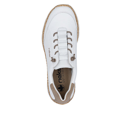 Rieker N42K5-80 White F 1/2 Fit Shoes with Elastic Lace