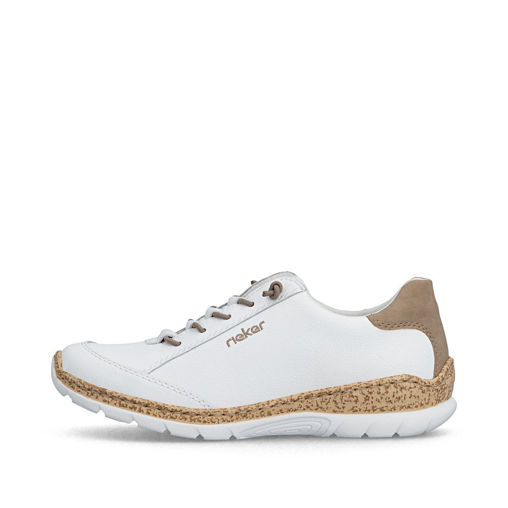 Rieker N42K5-80 White F 1/2 Fit Shoes with Elastic Lace