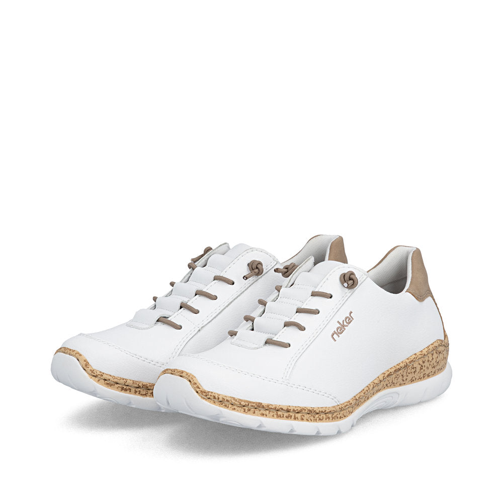 Rieker N42K5-80 White F 1/2 Fit Shoes with Elastic Lace